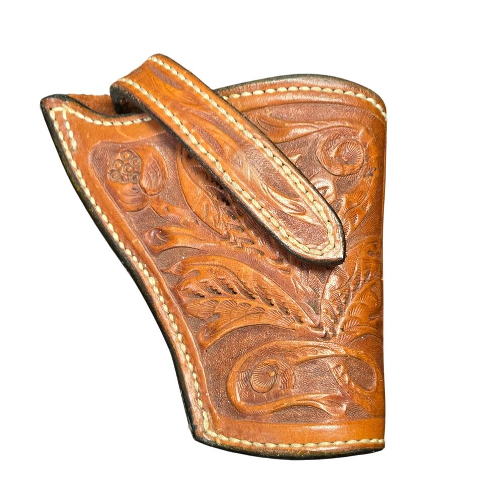 Vintage Rod Kibler Hand Tooled Leather Embossed Floral Western Gun Holster Belt